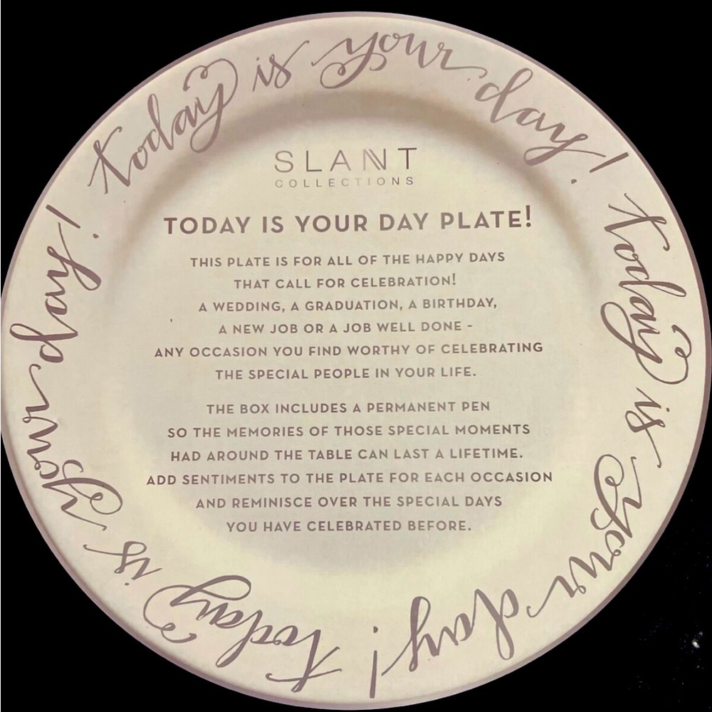 Slant Collection “Today Is Your Day” Personalized Plate w/Pen, NEW SEALED IN BOX